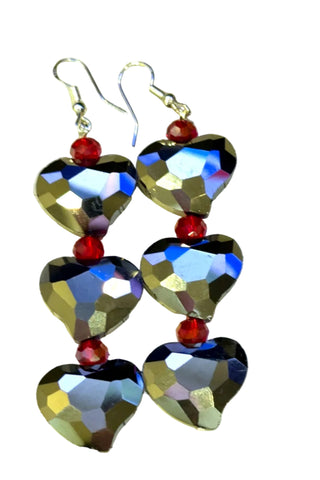 Silver Red Heart Drop Earrings - Born To Glam