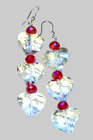 Clear Red Heart Drop Earrings - Born To Glam