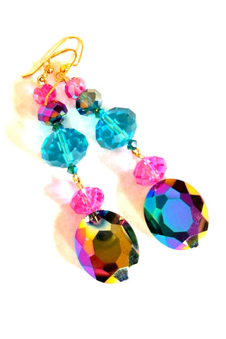 Turquoise & Pink Crystal Earring - Born To Glam