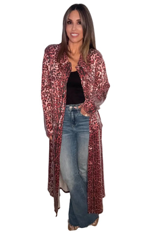 Red Sequin Leopard Print Duster
