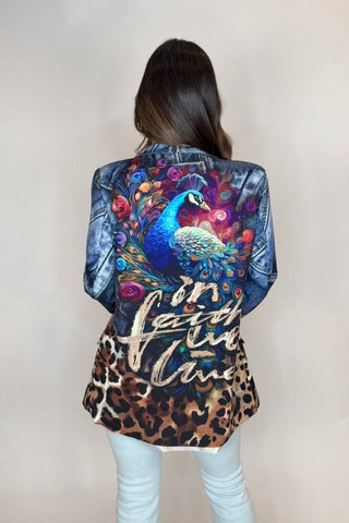 One Size Italian Parrot Leopard Print Blazer - Born To Glam