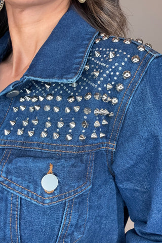 Embellished Dark Denim Jacket - Born To Glam