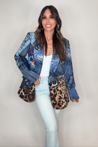 One Size Italian Parrot Leopard Print Blazer - Born To Glam