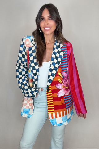 Italian Multi Floral Print Blazer - Born To Glam