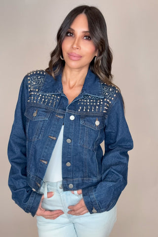 Embellished Dark Denim Jacket - Born To Glam