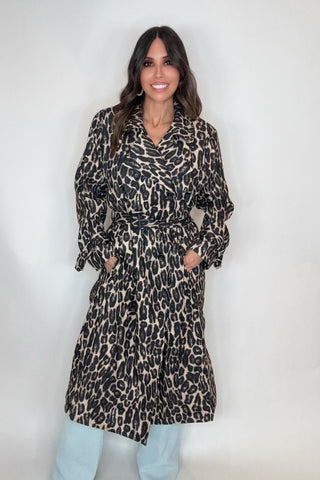 Leopard Print Belted Double Breasted Trench - Born To Glam