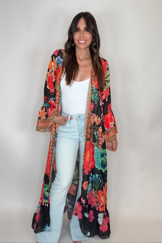 Red Floral Ruffle Duster - Born To Glam