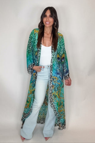 Turquoise Animal Print Duster - Born To Glam