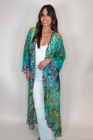 Turquoise Animal Print Duster - Born To Glam