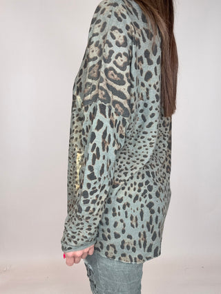 Camo Green Metallic Leopard Sweater - Born To Glam