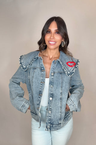 Ruffled Collar Denim Jacket - Born To Glam