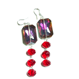 Red Rectangle Tiered Crystal Earring - Born To Glam