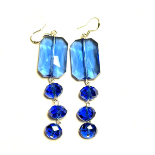 Blue Rectangle Tiered Crystal Earring - Born To Glam