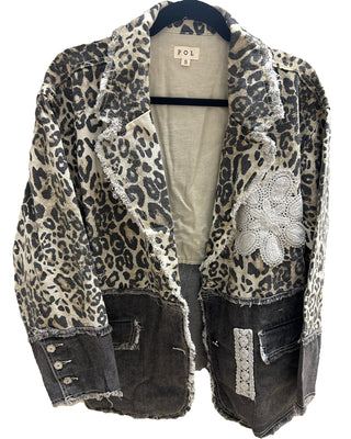 Noir Leopard Denim Blazer - Born To Glam