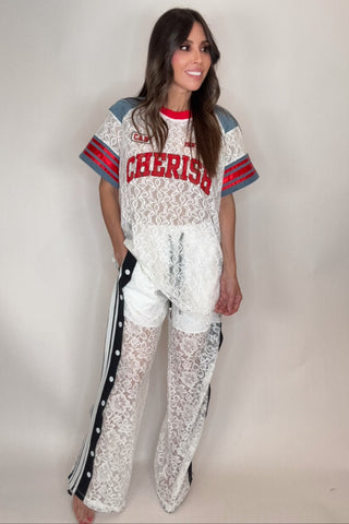 Sporty Lace Snap Pants with Stripes - Born To Glam