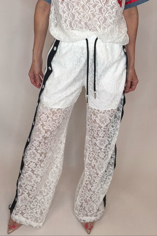 Sporty Lace Snap Pants with Stripes - Born To Glam