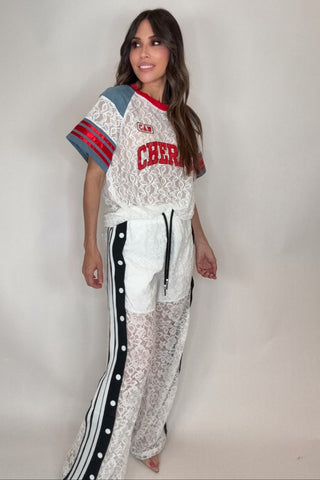 Sporty Lace Snap Pants with Stripes - Born To Glam