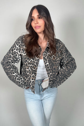 Leopard Print Button Up Denim Trucker Jacket - Born To Glam