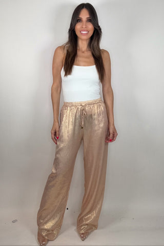 Metallic Wide Leg Pants - Born To Glam