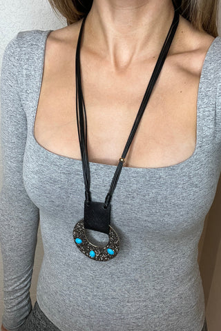 Turquoise Delights Leather Statement Necklace - Born To Glam