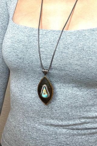 Turquoise Leaf Sterling Silver Pendant - Born To Glam