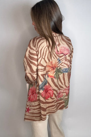Zebra Print Floral Draped Jacket - Born To Glam