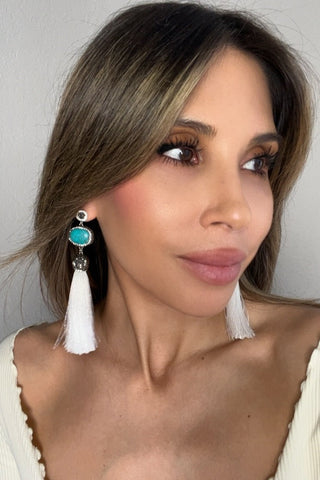 Turquoise Gemstone 925 Sterling Silver Tassel Earrings - Born To Glam
