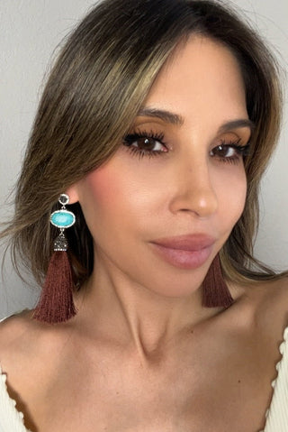 Turquoise Gemstone 925 Sterling Silver Tassel Earrings - Born To Glam