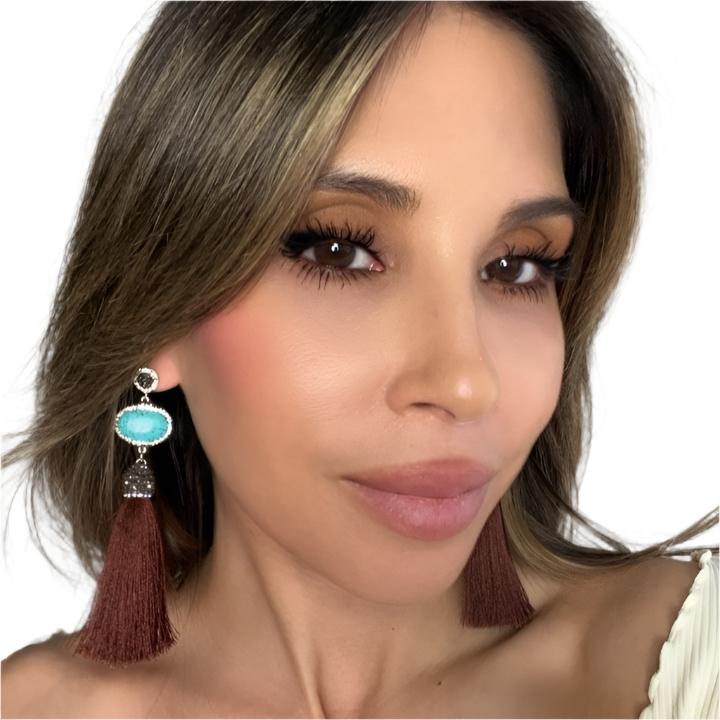 Turquoise Gemstone 925 Sterling Silver Tassel Earrings - Born To Glam Born To Glam