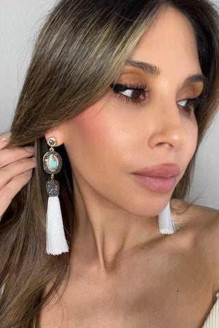 Turquoise Gemstone Tassel Long Earring - Born To Glam