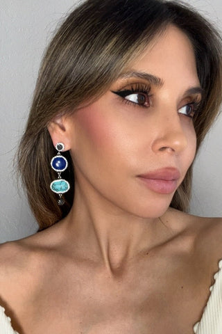 Agate & Turquoise 925 Sterling Silver Earring - Born To Glam