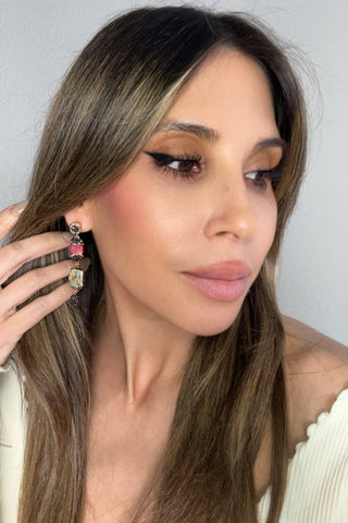 Gemstone Multi Tier Crystal 925 Sterling Silver Dangle Earrings - Born To Glam