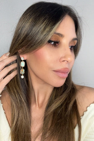 Gemstone Multi Tier Crystal 925 Sterling Silver Dangle Earrings - Born To Glam