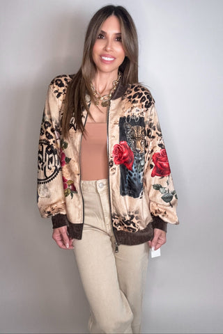 Leopard Rose Printed Jacket