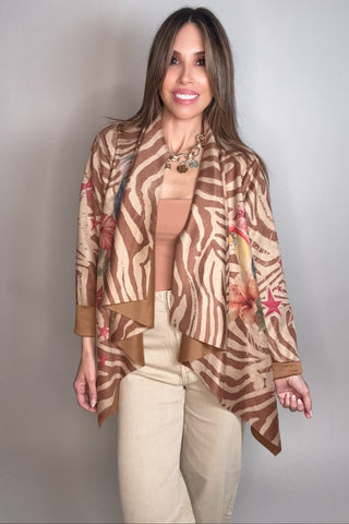 Zebra Print Floral Draped Jacket