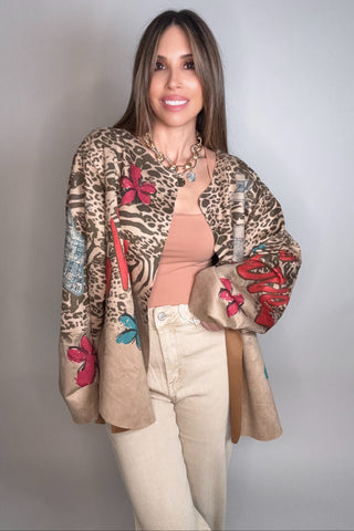 Olive Leopard Print Graffiti Jacket - Born To Glam