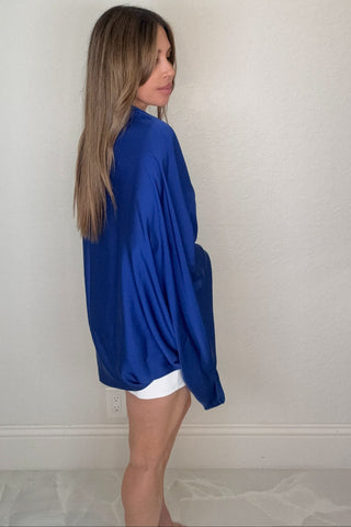 Style the Navy Solid Silk Jacket exclusively at Born To Glam