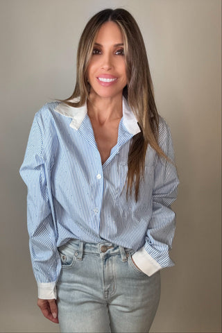 Crystal Striped One Size Button Down Top - Born To Glam