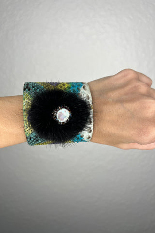 Multicolor Python Print  Leather Cuff Bracelet - Born To Glam