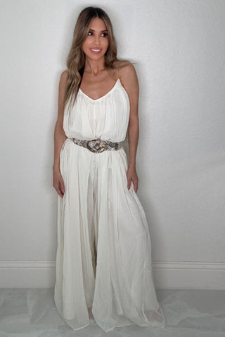 Ivory Gold Accent Wide Leg Jumpsuit