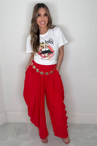 Red Gold Leaf Chain Pants