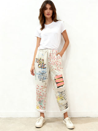 White Très Chic Graffiti Print Pants