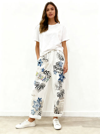 White Star Print Graphic Pants