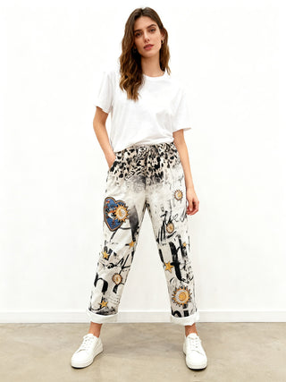 Ivory Celestial Graffiti Print Lounge Pants