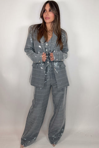 Sequin Embellished Plaid Vest - Born To Glam