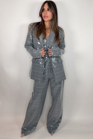 Sequin Embellished Plaid Blazer - Born To Glam