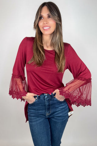 Wine Tunic Top with Lace Sleeve - Born To Glam