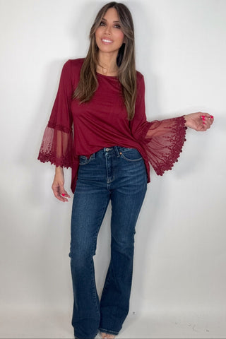 Wine Tunic Top with Lace Sleeve - Born To Glam