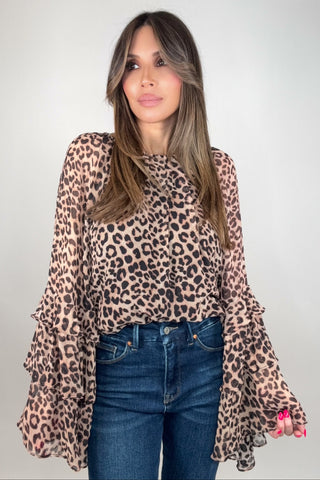 VINTAGE RUFFLE SLEEVE LEOPARD PRINT BLOUSE - Born To Glam