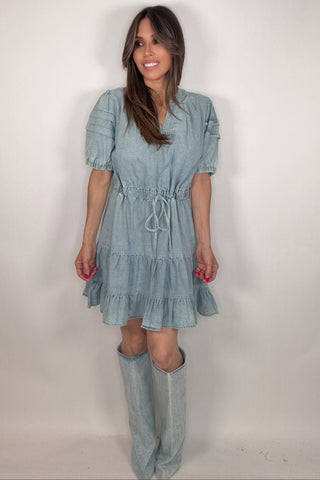 Ruffle Detailed Denim Dress - Born To Glam